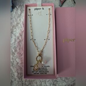 Piper Gold Link Necklace with Pearl and Flower Charm